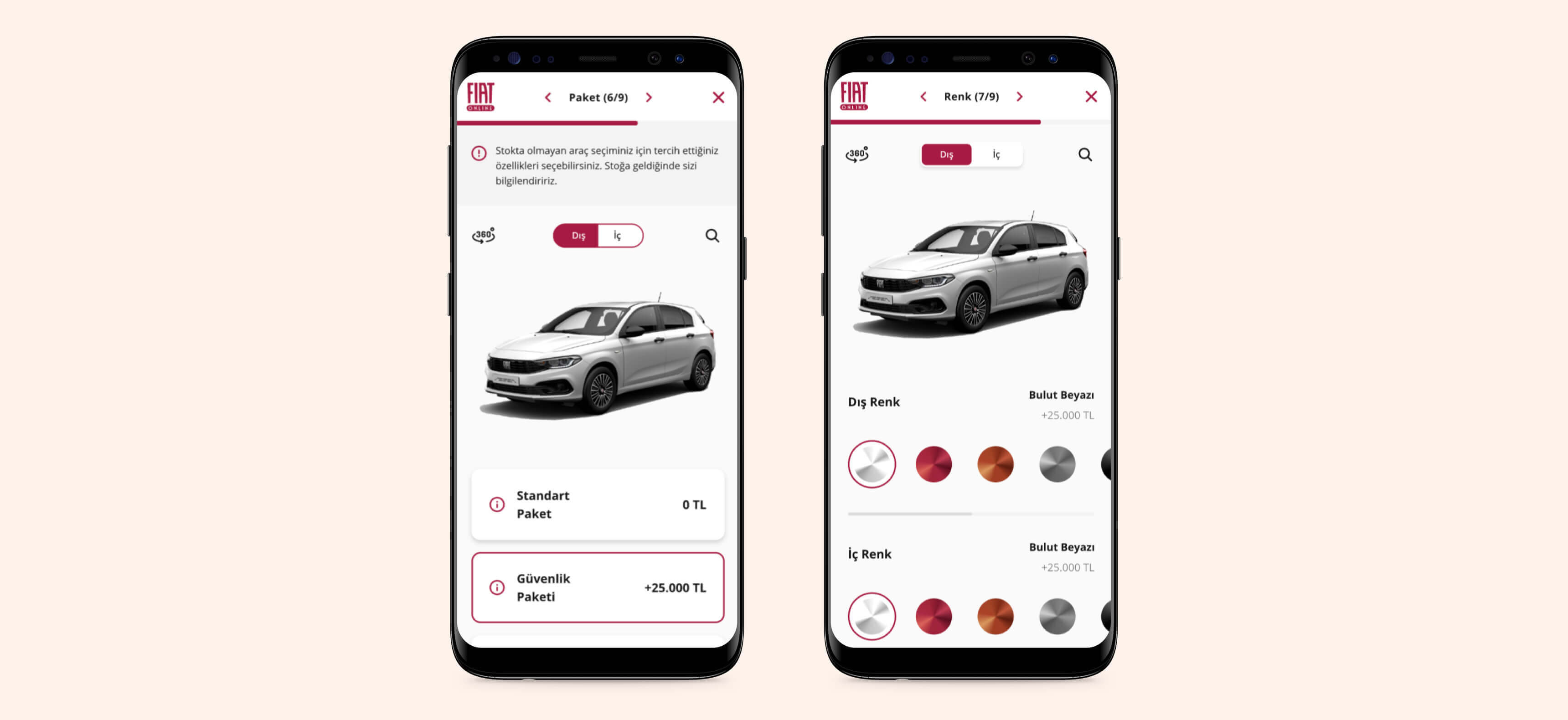 Fiat website vehicle configuration and equipment options interface - 6