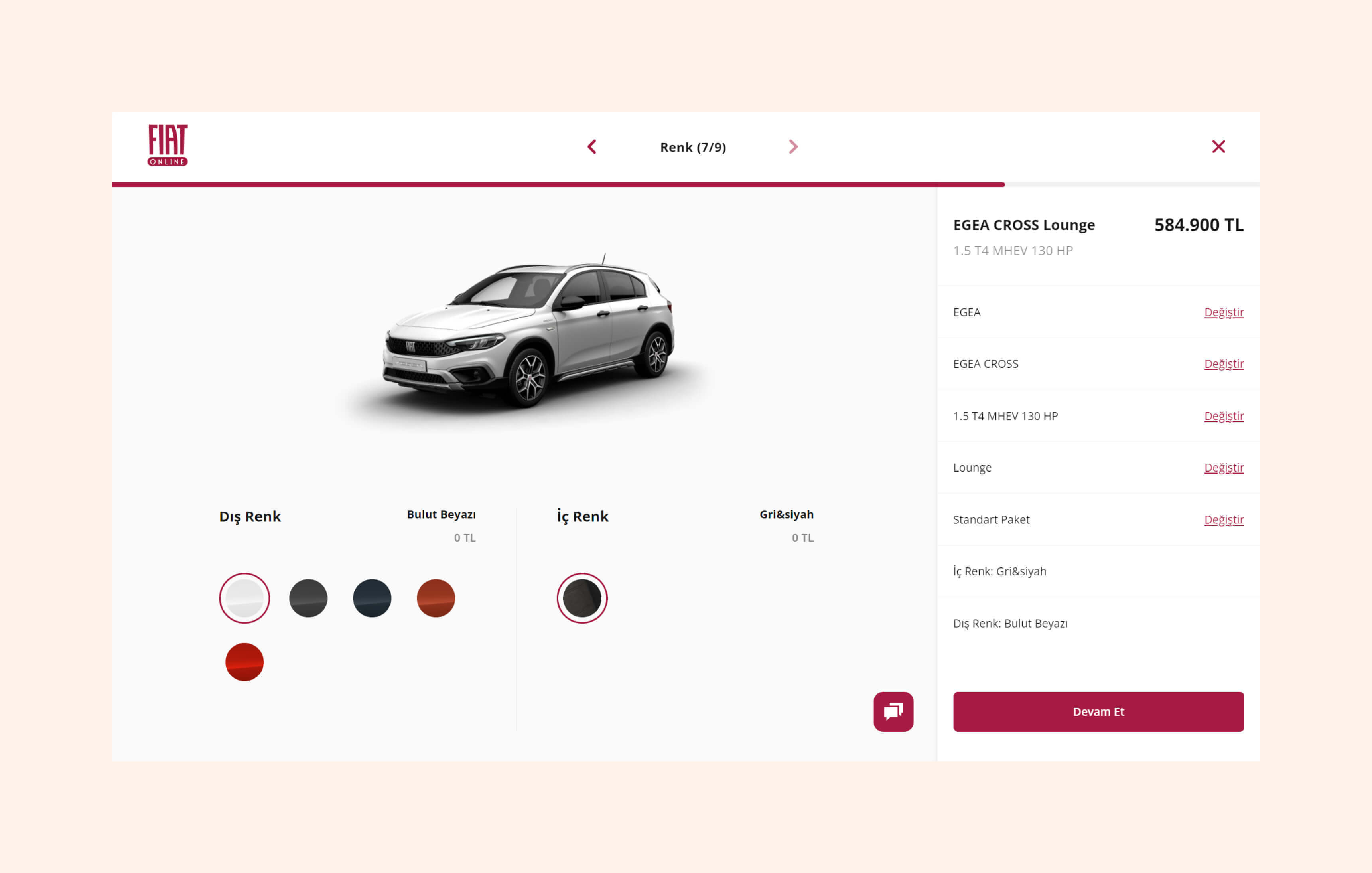 Fiat website vehicle configuration and equipment options interface - 3