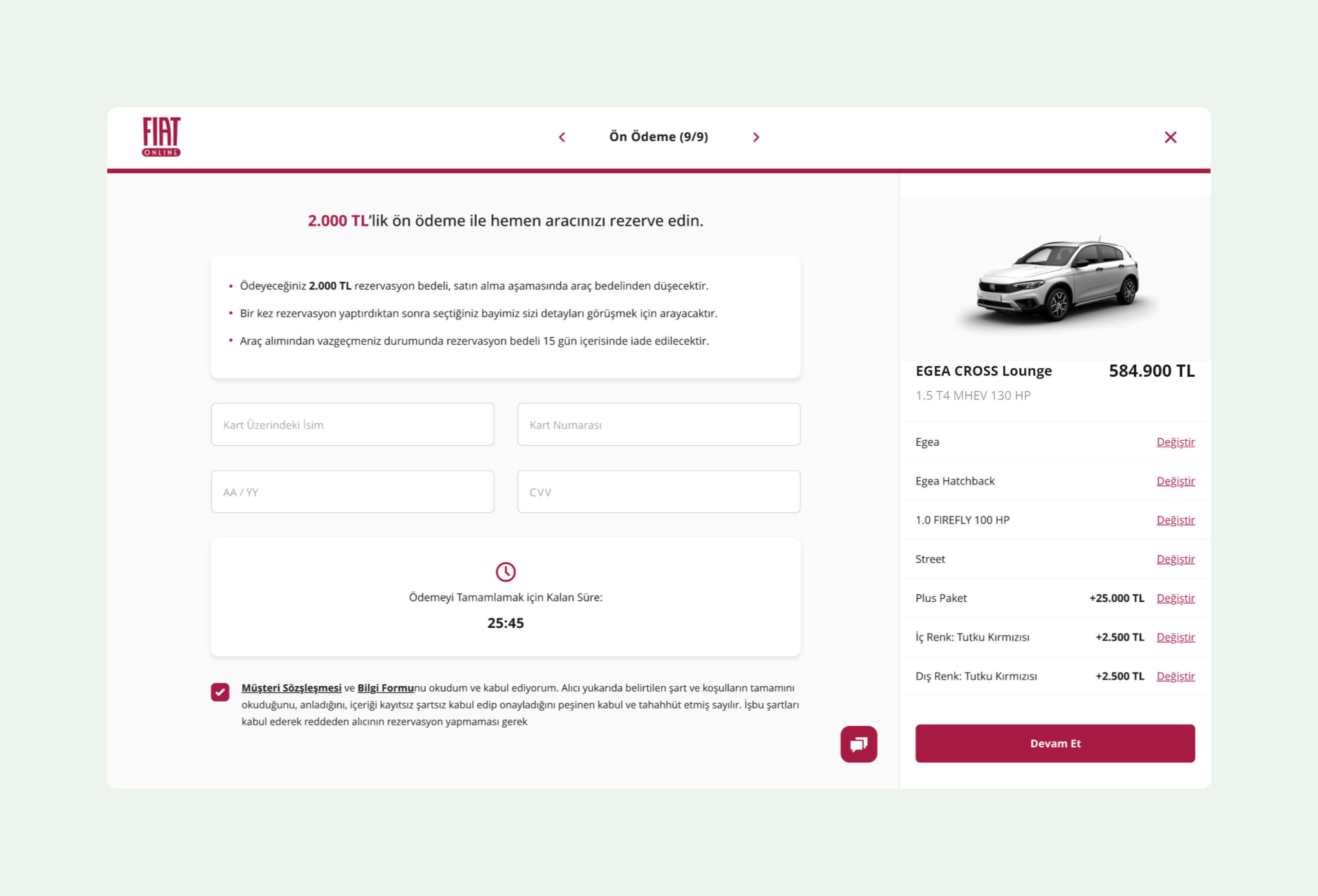 Fiat website vehicle configuration and equipment options interface - 5