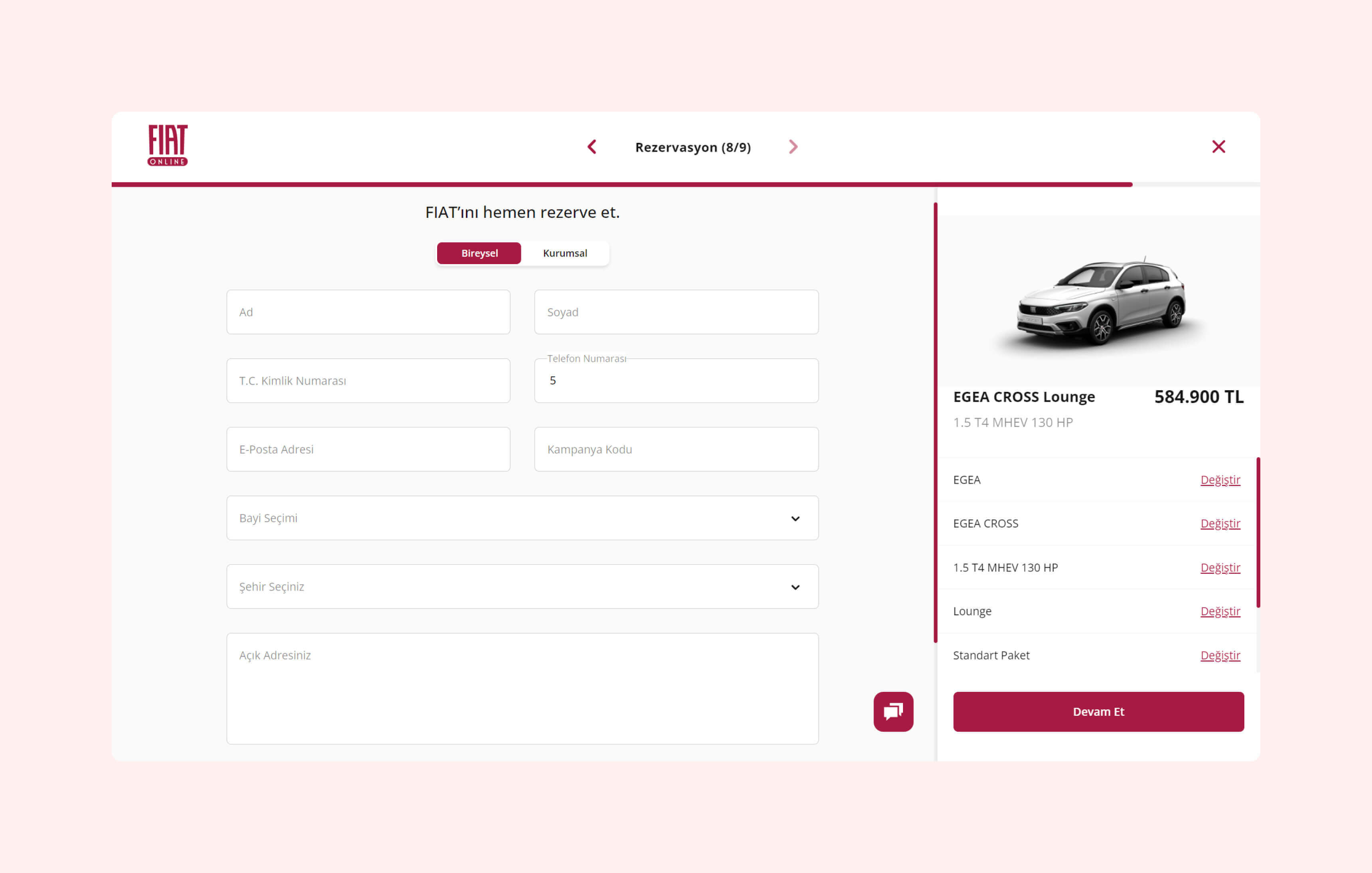 Fiat website vehicle configuration and equipment options interface - 4