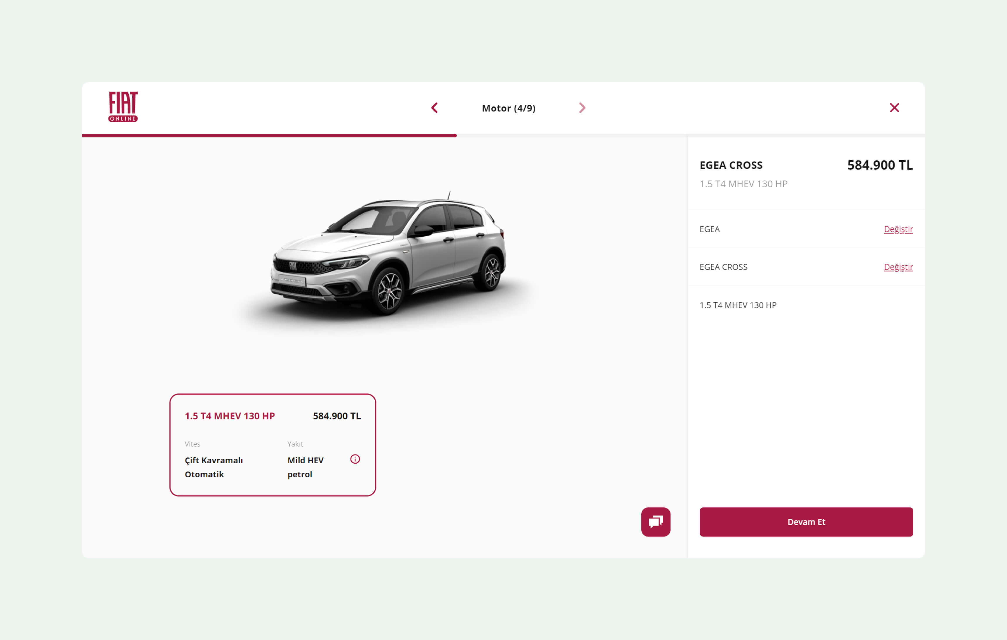 Fiat website vehicle configuration and equipment options interface - 2